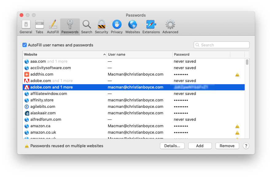 how to view saved passwords on mac safari