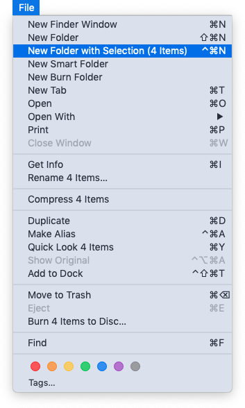 File menu/New Folder with Selection (4 Items)