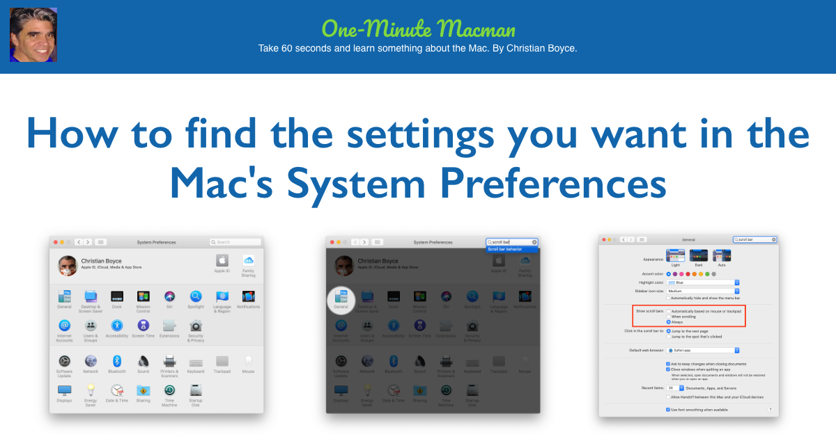 How to find the settings you want in the Mac's System Preferences • One